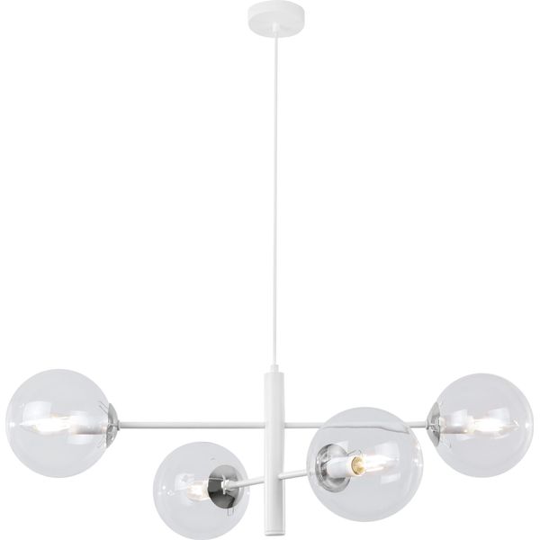 Lampada A Sospensione Vicenza Bianco-Cromo A 4 Luci Con Paralumi Trasparenti E14-image