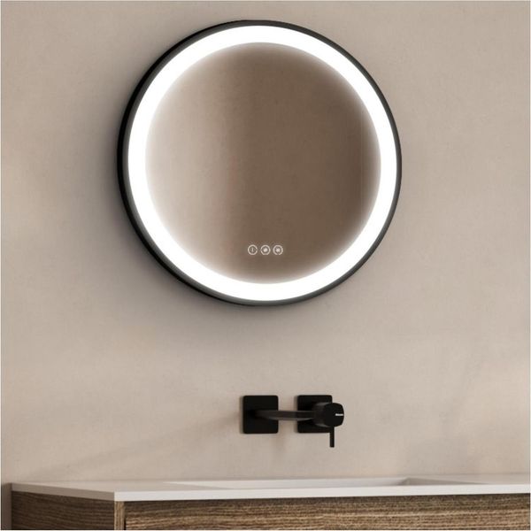 Specchio Led Rotondo D60/120Cm Con Cornice In Alluminio Nero Aureya-image