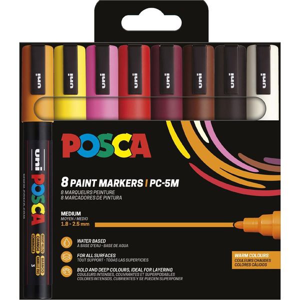 Marcatore A Pigmenti Uni-Ball Posca PC-5M, Confezione Da 8, Colori Caldi-image