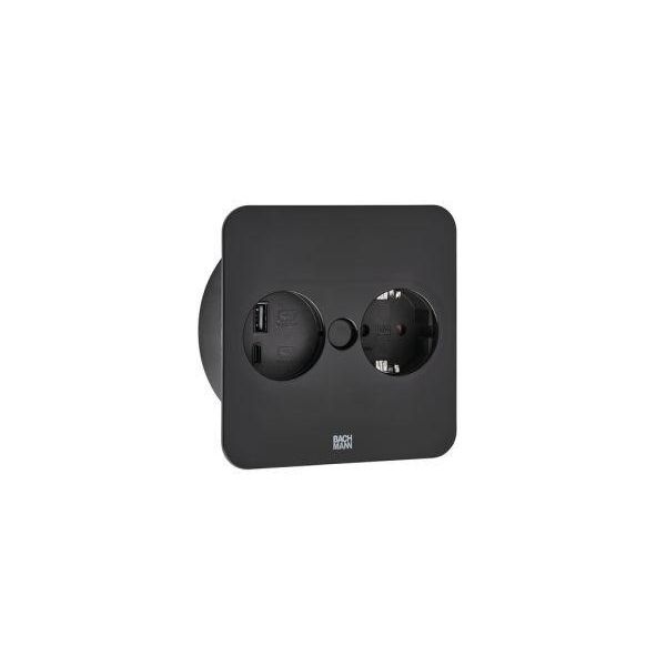 Bachmann Twist 2 Presa Multipla Quadrata Da Incasso, 1 Presa Schuko + Usb A+C, Cavo 2M, Nero Opaco-image