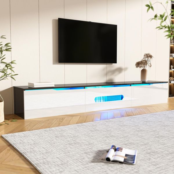 Mobile Tv Sweiko In Bianco E Nero, Lunghezza 180 Cm, Superficie Lucida, Con Illuminazione Led A 16 Colori, Installabile A Parete-image