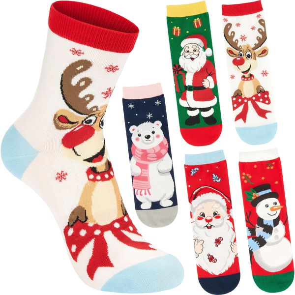 Brubaker 5 Paia Di Calzini Natalizi Da Donna - Babbo Natale, Renna E Orso Polare - Divertenti Calzini Natalizi - Set Di Calzini Colorati, Taglia 30-35-image