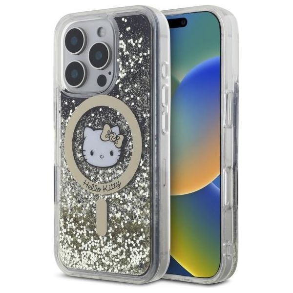 Hello Kitty Hkhmp16Xlgdik Iphone 16 Pro Max 6.9 Czarny ZłOty/Nero Oro Custodia Rigida Liquid Glitter Fever Magsafe-image