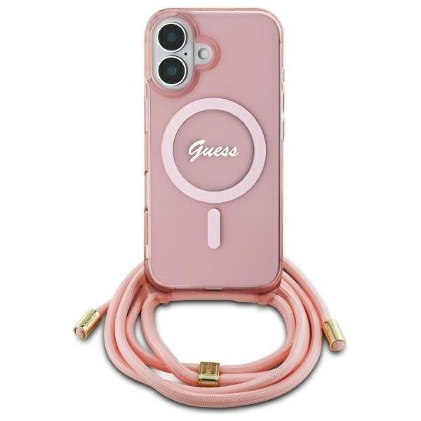 Guess Guhmp16Shctsgnsp Iphone 16 6.1 RóżOwy/Pink Hardcase Crossbody Cord Script Magsafe-image