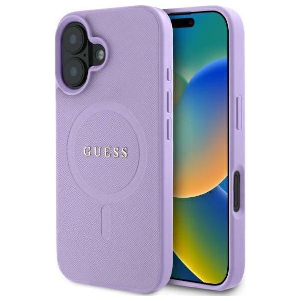 Guess Guhmp16Spsahmcu Custodia Rigida Per Iphone 16 6.1 Fioletowy/Purple Saffiano Magsafe-image