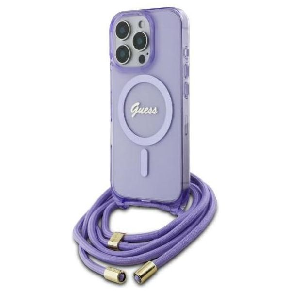 Guess Guhmp16Xhctsgnsu Custodia Rigida Per Iphone 16 Pro Max 6.9 Fioletowy/Purple Crossbody Cord Script Magsafe-image
