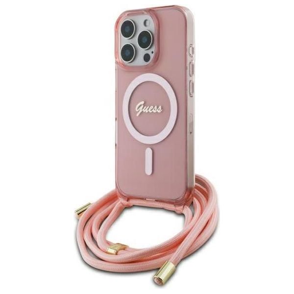 Guess Guhmp16Lhctsgnsp Iphone 16 Pro 6.3 RóżOwy/Rosa Custodia Rigida Crossbody Cord Script Magsafe-image