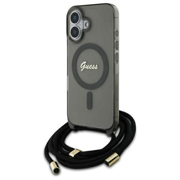 Guess Guhmp16Shctsgnsk Iphone 16 6.1 Czarny/Nero Custodia Rigida Crossbody Cord Script Magsafe-image