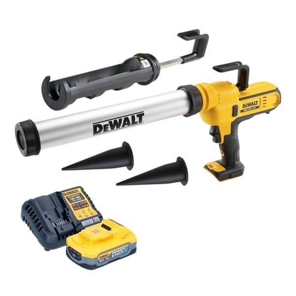 Pistola A Cartuccia A Batteria Dewalt Dce 581 H1K 18 V 310 Ml + 1X Batteria Powerstack 5,0 Ah + Caricabatterie + Custodia-image