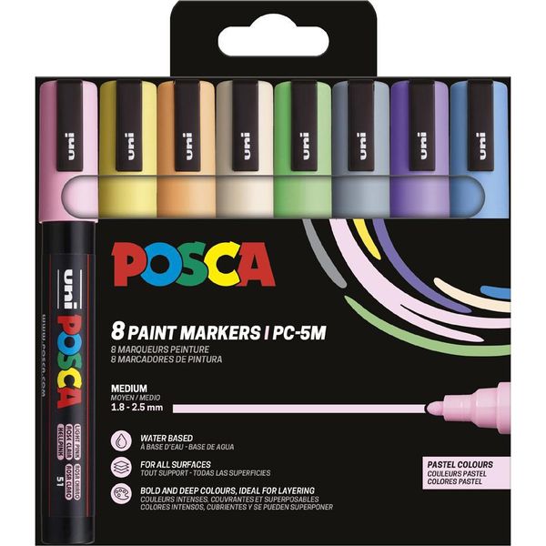 Posca PC5M/8A ASS25 Posca Marcatore A Pigmenti PC-5M, Confezione Da 8, Colori Pastello-image