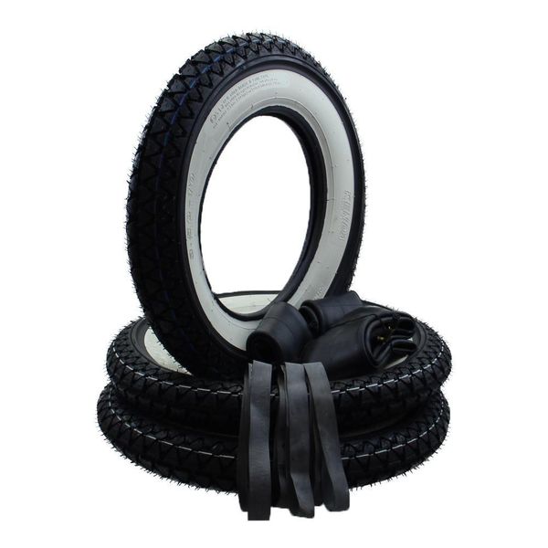 Set Di Pneumatici Whitewall 3X Kenda K333 3.50-10 + Camera D'aria / Nastro Per Vespa Px Ape-image