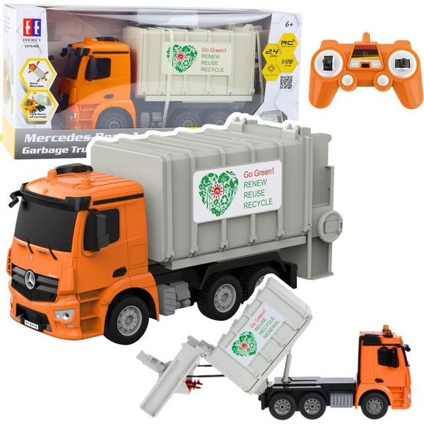 Mercedes-Benz Antos Camion Della Spazzatura Telecomandato Rc Arancione 1:26-image