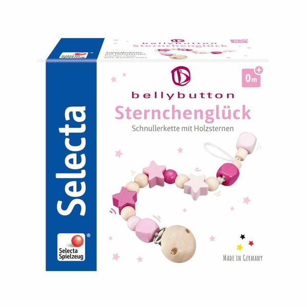 Selecta Spielzeug SternchenglüCk Schnullerkette, Schnuller Kette, Kleinkindspiel, Kleinkindspielzeug, Holz, Rosa, 21 Cm, 64013-image