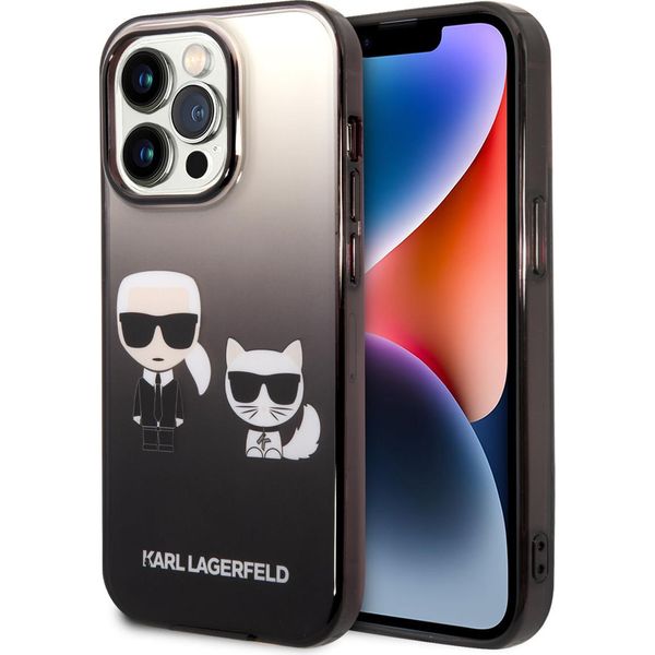 Karl Lagerfeld Klhcp14Ltgkck Custodia Rigida Per Iphone 14 Pro 6.1 Nero/Nero Gradiente Iconic Karl & Choupette-image
