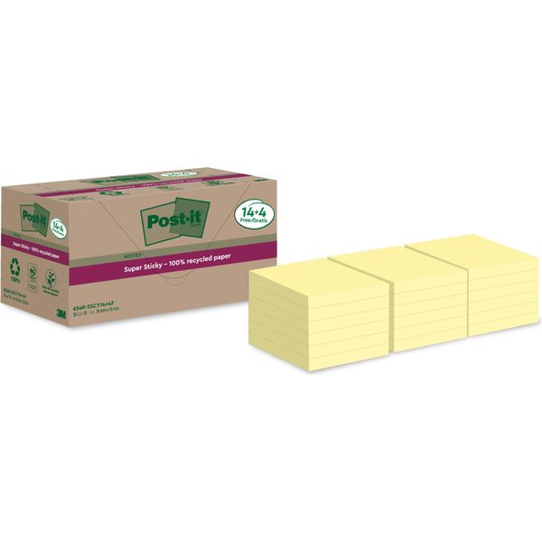 Post-It® 654 Rsscy 14+4F Super Sticky Recycling Notes Giallo Extra Forte 18 Blocchetti(T)-image