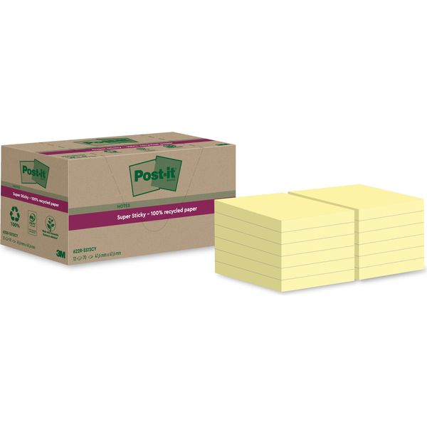 Post-It® 622 RSS12CY Post-It® Super Sticky Recycling Notes Giallo Extra Forte 12 Blocchetti-image