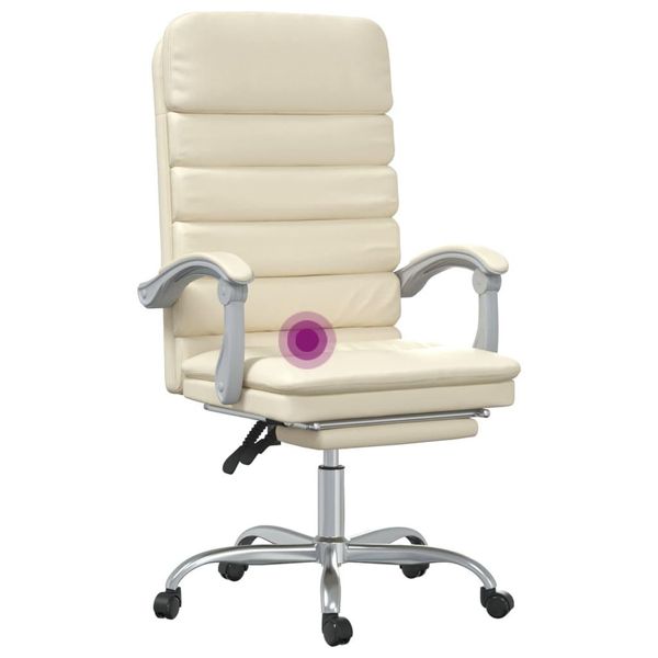Vidaxl Sedia Da Ufficio Con Funzione Massaggio In Pelle Finta Crema-image