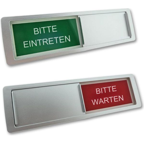 Piatto Scorrevole Combicraft Con "Bitte Eintreten-Bitte Warten"" In Argento 178 X 50 Mm - Set Da 5"-image
