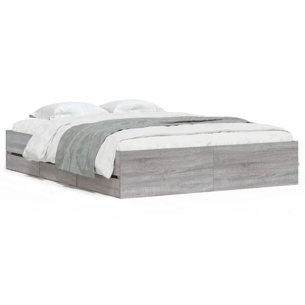 Vidaxl Struttura Letto Con Cassetti Grey Sonoma 140X190 Cm Materiale A Base Di Legno-image