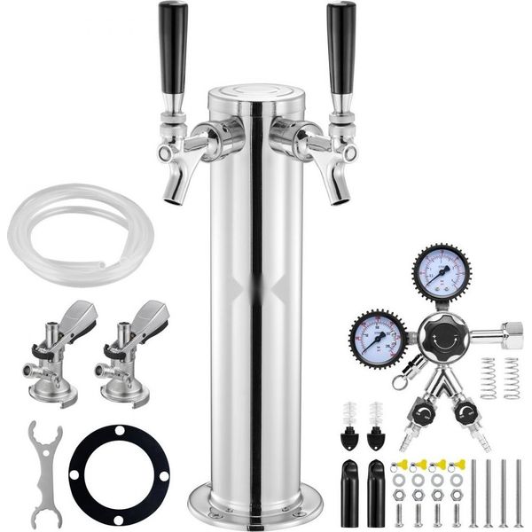 Kit Torre Kegerator - Kit Di Conversione Birra Con Due Rubinetti - Distributore Di Birra A Torre In Acciaio Inox Con Doppio Misuratore W21,8 - Accoppiamento Fusto Sistema A - Vaschetta Raccogli-Birra Per Feste In Casa-image
