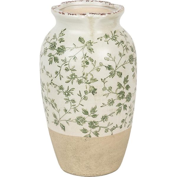 Vaso Clayre & Eef Ø 16X27 Cm Fiori In Ceramica Verde Beige-image