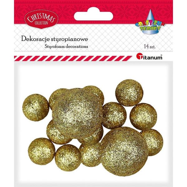 Palline Di Polistirolo Glitter Oro 14 Pezzi Mix Dimensioni Titanum-image