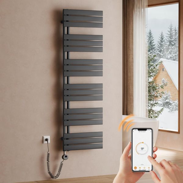 S'afielina Radiatore Elettrico Per Asciugamani 1599×500 Mm, Radiatore Elettrico Per Bagno Con Termostato, Wifi, Timer Programmabile, Display Lcd, 1000 W, Antracite-image