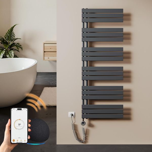 S'afielina Radiatore Elettrico Per Asciugamani 1599×600Mm, Radiatore Elettrico Per Bagno Con Termostato, Wifi, Timer Programmabile, Display Lcd, 1000 W, Antracite-image