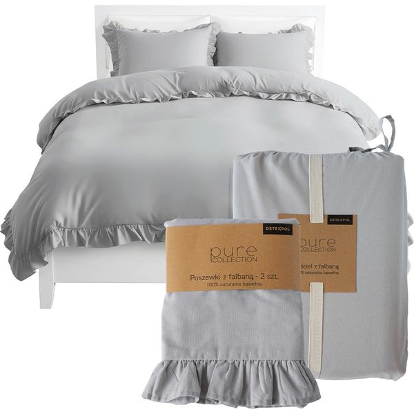 Deco4Home Biancheria Da Letto Con Volant | 220X200 | Grigio Chiaro-image