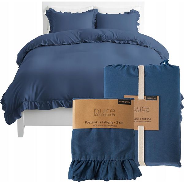 Deco4Home Biancheria Da Letto Con Volant | 220X200 | Blu Denim-image