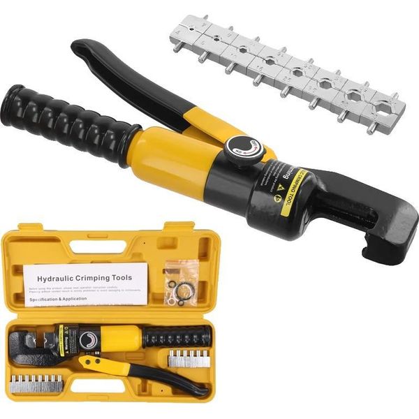 Pinza A Crimpare Idraulica, Forza Massima Di 10 Tonnellate, Corsa Di Crimpatura Di 12 Mm, Supporta Fili Di Dimensioni Comprese Tra 12 Awg E 2/0 Awg, Testa Rotante A 360°, Include Matrici Di Diverse Dimensioni-image