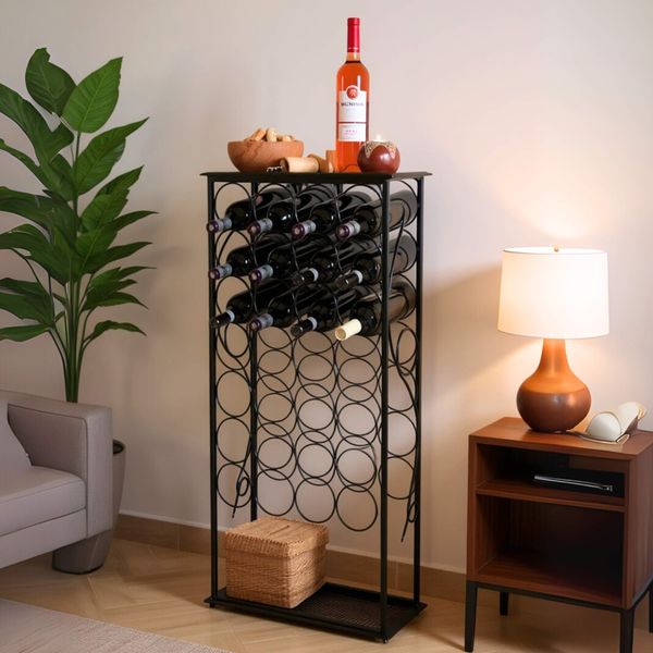 Dandibo Portabottiglie In Metallo Nero In Piedi 100 Cm Rico Portabottiglie Moderno Portabottiglie Vino Portabottiglie Vino-image