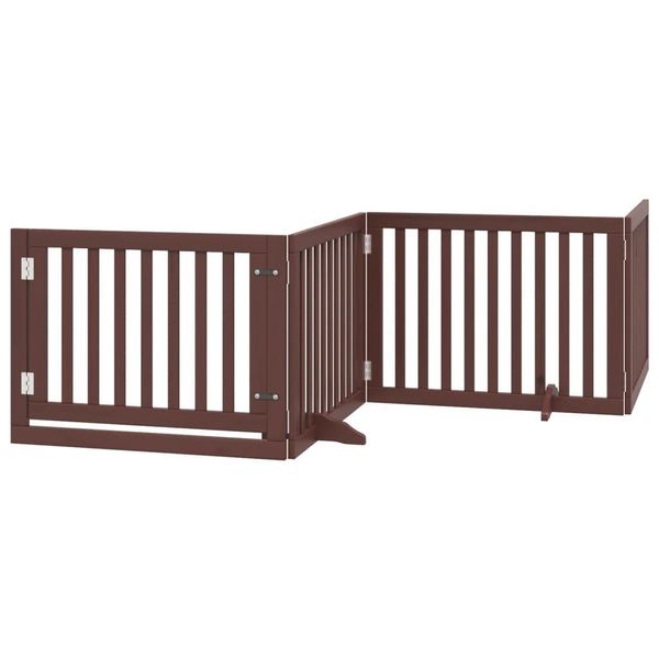 Vidaxl Cancelletto Per Cani 4 Pezzi Con Porta Pieghevole Marrone 320 Cm In Legno Di Pioppo-image