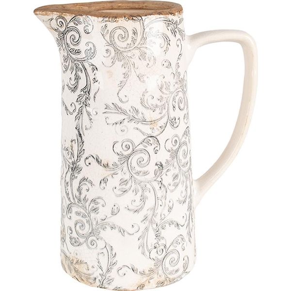 Caraffa Decorativa Clayre & Eef 21X14X26 Cm Fiori Di Ceramica Grigio Beige-image