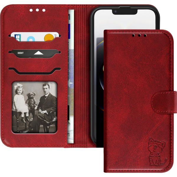 Avizar, Custodia Per Iphone 16E Motivo Gatto Felice Portafoglio E Supporto, Rosso-image