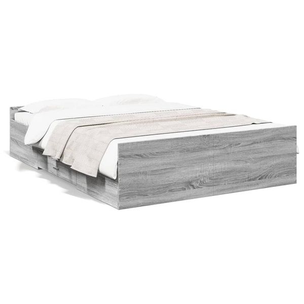 Vidaxl Struttura Letto Con Cassetti Grey Sonoma 135X190 Cm Materiale A Base Di Legno-image