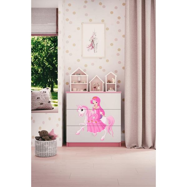 Cassettiera Per Bambini Principessa A Cavallo Nel Colore Rosa Babydreams-image