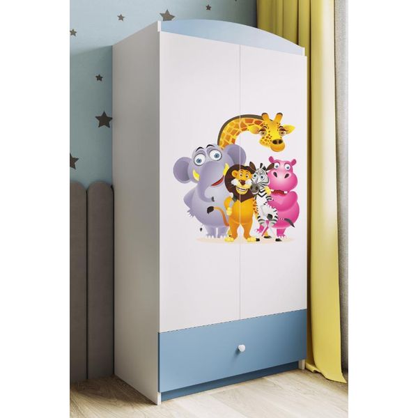 Armadio Per Bambini Armadio Ad Ante Battenti Babydreams Armadio Zoo Blu-image