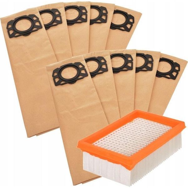 Pacchetto Filtro E Sacchetto Raccoglipolvere In Carta Per Aspirapolvere Karcher WD4 WD5 WD6 MV4 MV5 MV6 (Sostituisce Il Codice Articolo 2.863-006.0) 1 Filtro, 10 Sacchetti Raccoglipolvere-image