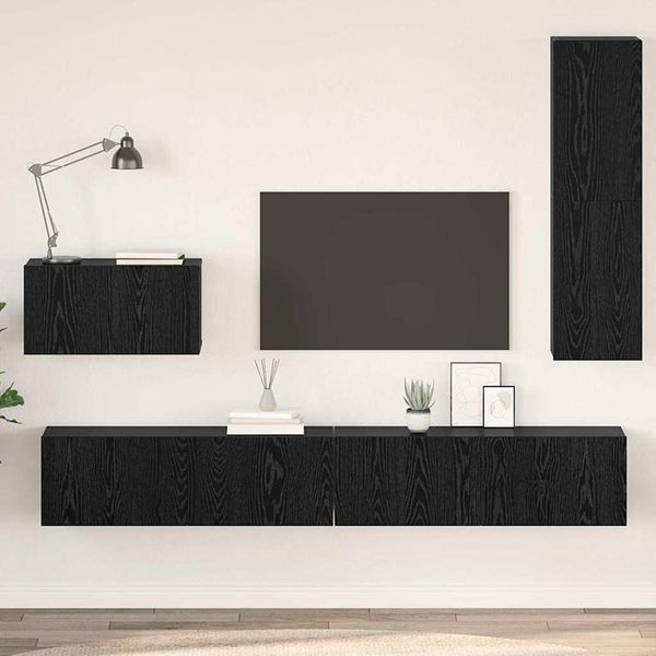 Maison Exclusive - Mobile Tv Da Parete 4 Pezzi In Legno Finitura Rovere Nero-image