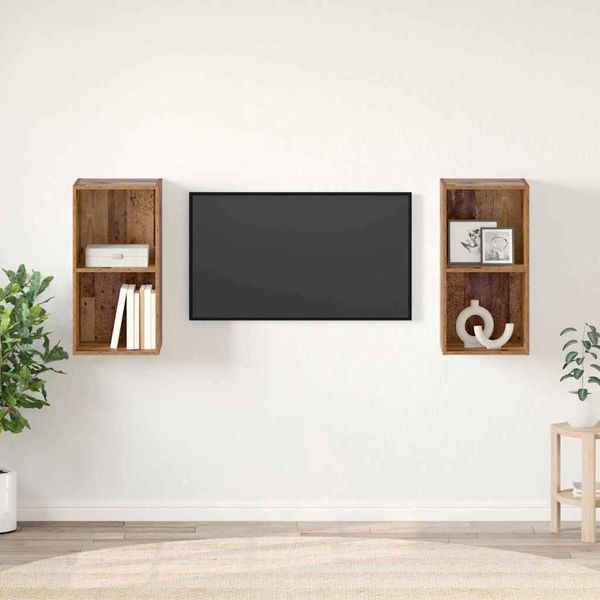 Maison Exclusive - Set Di Mobili Tv 2 Pezzi Legno Antico 37 X 37 X 72 Cm Materiale Ligneo-image