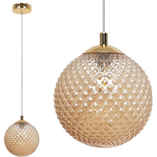 Lampada A Sospensione Cannes A 1 Luce Con Paralume In Vetro Ambrato 15Cm G9-image