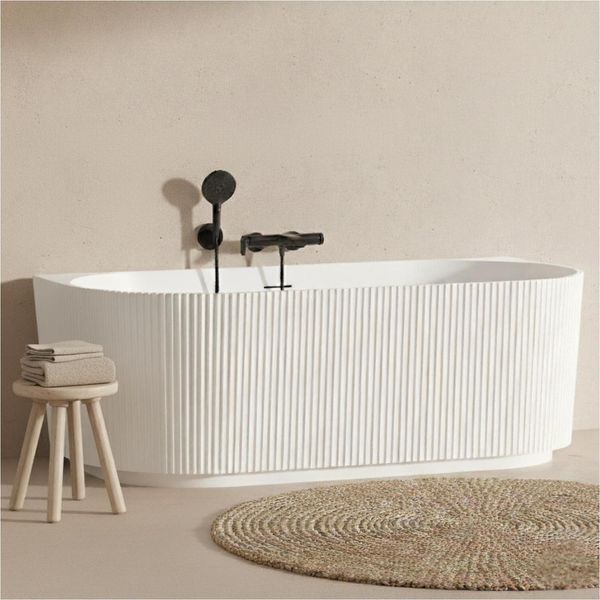 Vasca Da Bagno A Parete Stria 170Cm In Acrilico Bianco Rigato-image