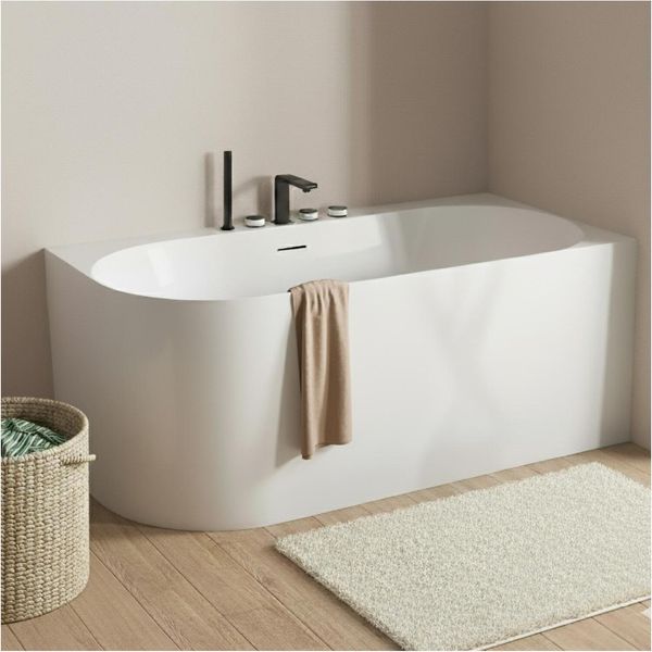 Vasca Da Bagno Semi-Autoportante In Acrilico Bianco 170Cm - Angolo Retto Forma-image