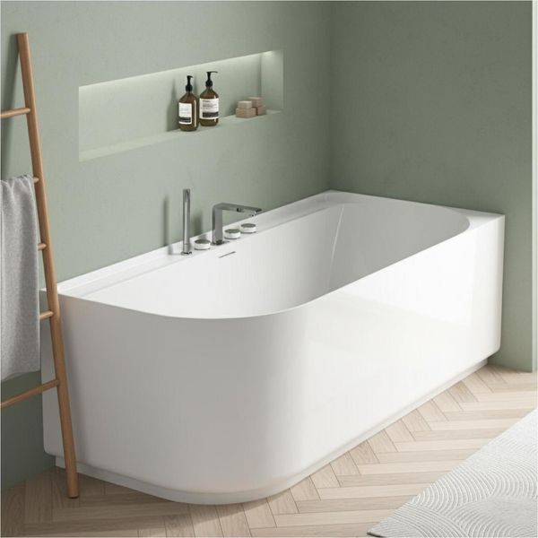 Vasca Da Bagno Semi-Autoportante In Acrilico Bianco 170Cm - Angolo Retto Equinoxe-image