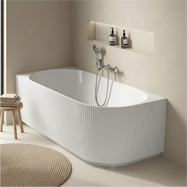Vasca Da Bagno Semi-Isola In Acrilico Bianco Con Coste 170Cm - Angolo Sinistro Stria-image