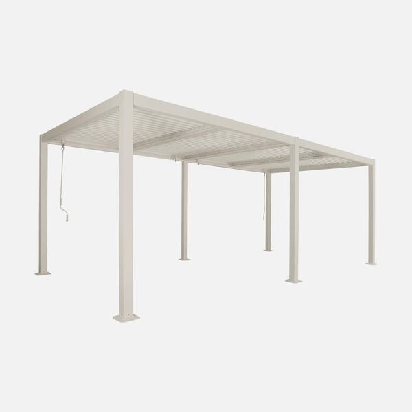 Pergola Bioclimatica 3X6M In Alluminio E Acciaio, Lamelle Orientabili, Beige-image