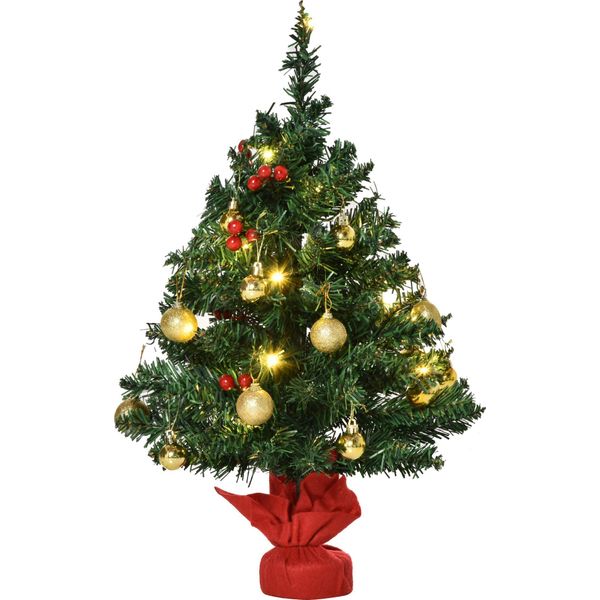 Fortuna Lai Albero Di Natale Piccolo, Mini Albero Di Natale Con Bacche Di Agrifoglio, Palline E Luci Led, Decorazione Da Tavolo Verde Pvc ∅40 X 60 Cm-image