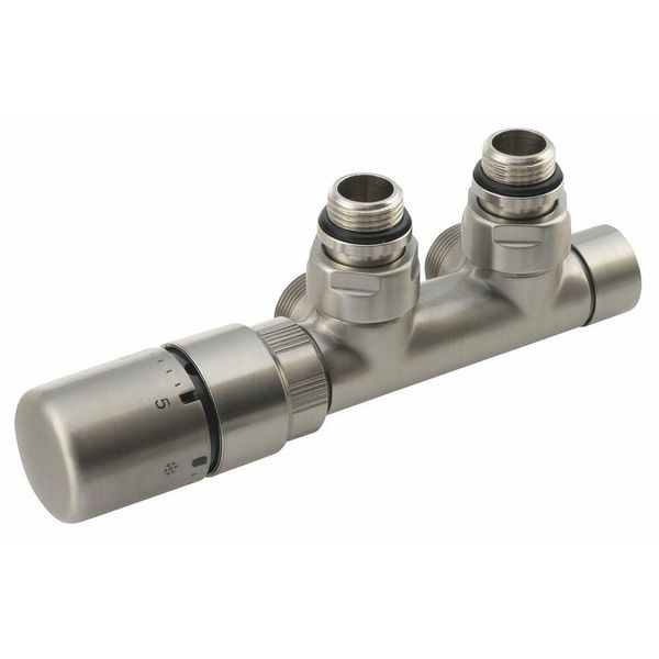 Sapho Twin - Set Di Valvole Di Collegamento Termostatiche Per Attacco Centrale, Interasse 50 Mm, Sinistra, Acciaio Inox CP3525S-image