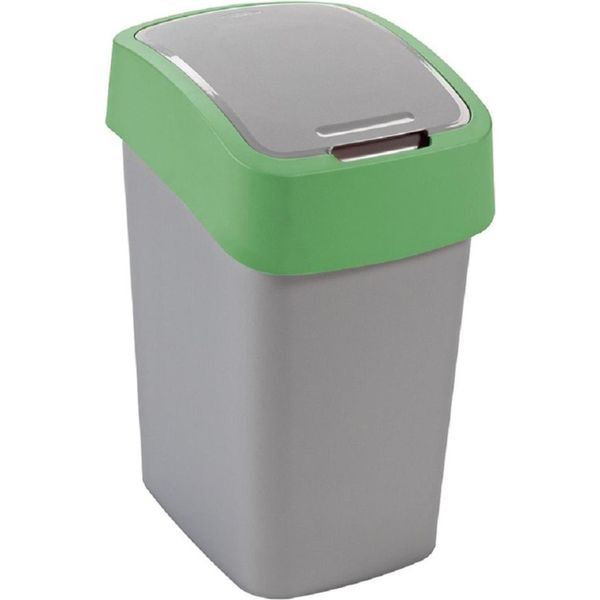 Cestino Curver Flip Bin, 45 Litri, Grigio Argento/Verde, Per Rifiuti-image